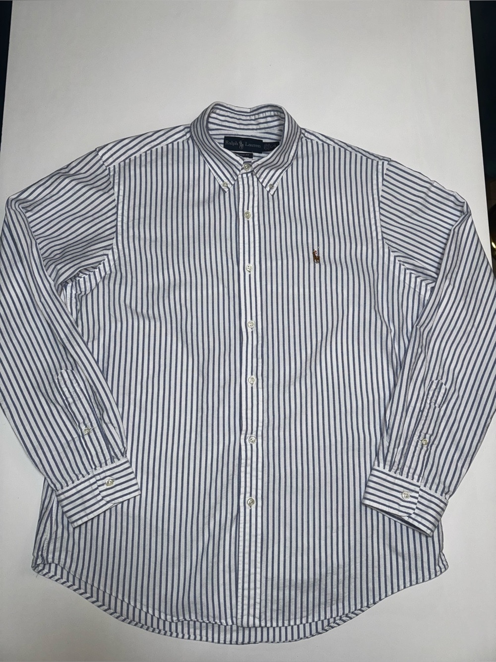 Ralph Lauren White Button-Down Shirt with Navy Stripes, L